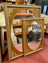 A large contemporary gilt framed Adam style wall mirror, 118x92cm together with a smaller matching