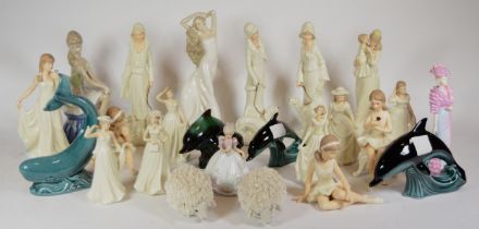 A group of ceramic figurines to include Poole pottery, and a Coalport David Shilling 'Night at the