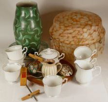 A collection of glass and ceramics to include a Beswick ware green vase, 28.5cm, and two glass