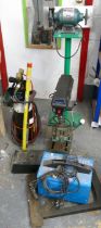 A Clarke weld Easi Arc 115N, a blow torch, a bench grinder and a pillar drill, all untested.