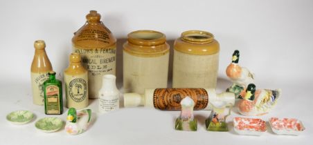 A collection of ceramics to include stoneware flagons, a stoneware pop bottle 'Julius Peters of