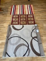Three modern / contemporary rugs to include a Bistro rug in beige and brown together with an