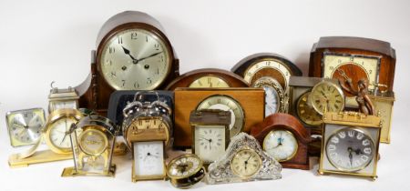 A collection of mid 20th century and later mantel clocks, having manual and quartz movements, in