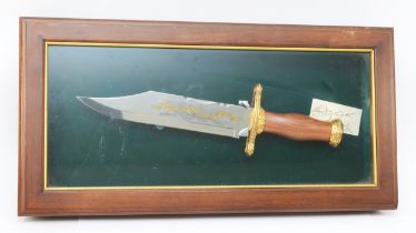 John Wayne Commemorative Bowie Knife (c.1990-1991 by Franklin Mint ) in a wood and glass