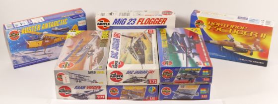 Airfix, nine plastic 1:72 kits of aviation models, 01023, 01048, 01085, 02020, 02097, 03015,