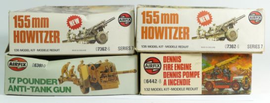 Airfix, two vintage 1975 plastic and metal 1:35 military 155mm Howitzer model kits, 07362-6,