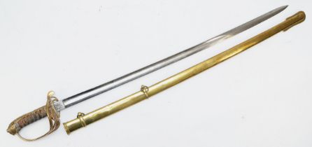 An 1845 pattern British Officers sword, the blade and guard with Victorian cipher, signed Hamburger,