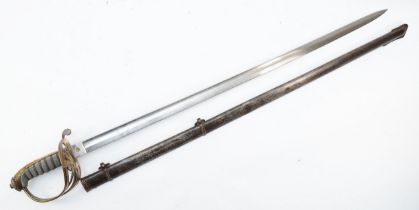 An 1845 pattern British Officers sword, the blade and guard with Victorian cipher, fishscale grip