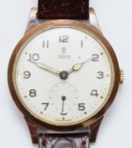 Tudor, a 9ct gold BR (NE) presentation manual wind wristwatch, Rolex signed case, Edinburgh 1956, 13