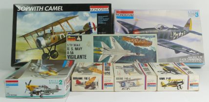 Monogram, four vintage plastic 1:72 kits of aviation models, 6794, 6795, 6796, PA177-100, and
