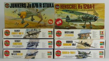 Airfix, Two vintage plastic 1:72 kits of aviation models, 03030-0, 03028-7, together with six 1:72