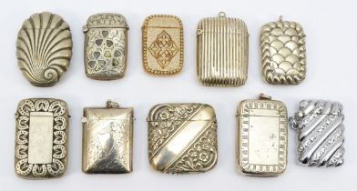 Ten various silver plate and nickel Victorian/Edwardian vesta cases