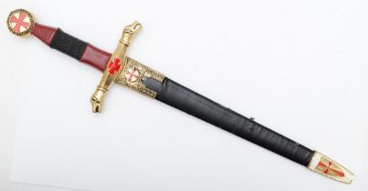 A Knights Templar reproduction dagger, the 27cm blade stamped Toledo, scabbard This product is not
