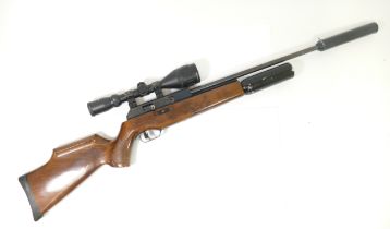 BSA England .22 cal Gas-Ram air rifle, including sound moderator, aperture for a seven-shot magazine