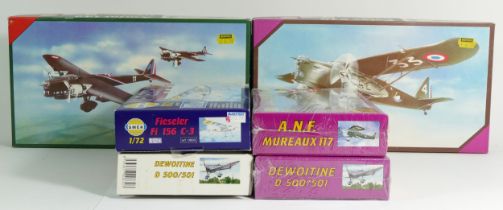 Smér, six vintage plastic 1:72 kits of aviation models, 0850, two 0830, 0893, 166 and 167.