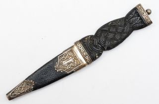 A Scottish silver mounted basket weave hardwood sgian-dubh, by Robert Allison, Glasgow 1949, golf