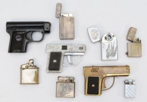 Three novelty pistol lighters, a British Zone, Germany lighter and five other lighters