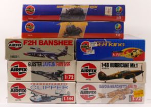 Airfix, six plastic 1:72 kits of aviation models, 04046, 04044, 03043, 04007, 04045, 04023-5, and