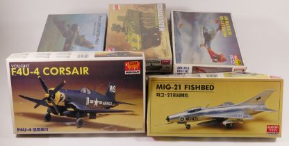 Academy, six plastic 1:72 kits of aviation models, 1664, 1617, 1667, 1671, 1669, 1662, with a