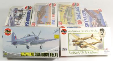 Airfix, twelve vintage plastic 1:72 kits of aviation models, two 02042, three 02016, two 02046,