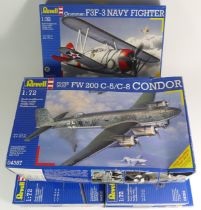 Revell, five vintage plastic 1:72 kits of aviation models, 04387, 04310, 04360, 04480, 04394, and