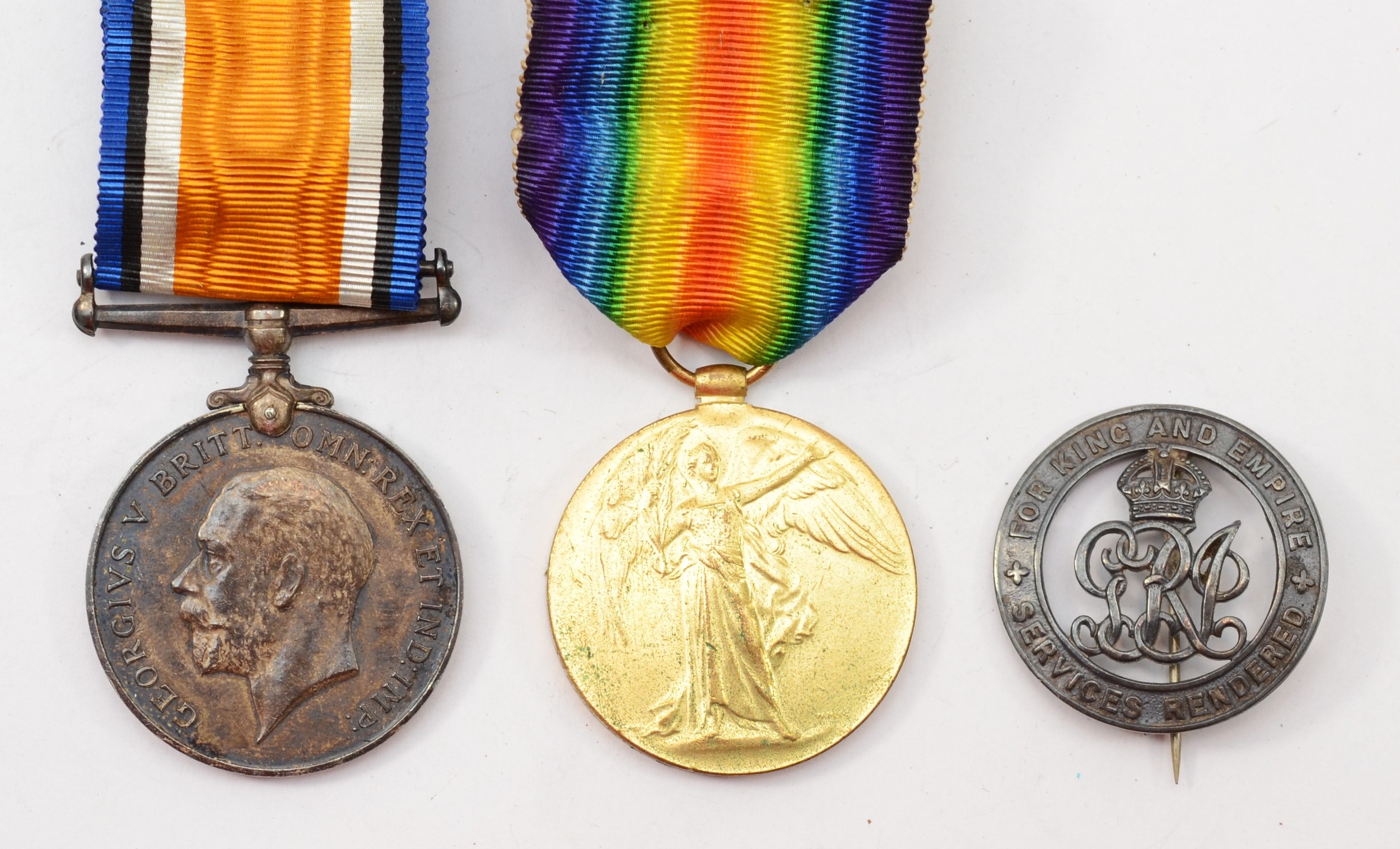 WWI pair, War and Victory, named 47320 Pte. J. Fackrell, Welsh Regt, together with a silver Services