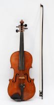 A 20th century walnut Murdoch Murdoch & Co violin, 60cm, together with an ebony and mother of