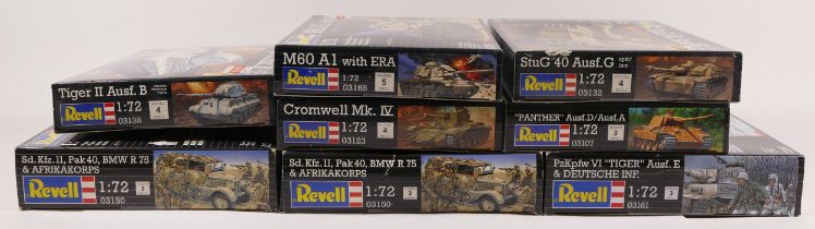 Revell, eight plastic 1:72 kits of military models, 03123, 03138, 03132, 03168, 03107, 03161,