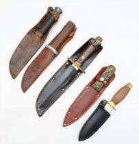 A vintage sheath knife, the 12cm blade by Fagan of Sheffield, and four other knives, This bladed