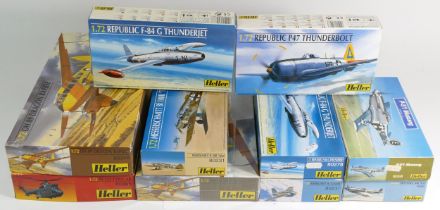 Heller, ten vintage plastic 1:72 kits of aviation models, 80365, two 80345, two 80278, 80231, 80282,