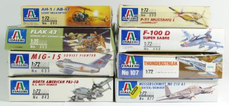 Italeri, seven plastic 1:72 kits of aviation models, 077, 107, 098, 095, 090, 043, 033, and a 1:35