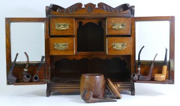 Of Lancashire Fusiliers interest; an Edwardian presentation oak smokers cabinet, two glazed doors