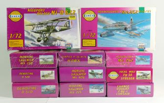 Smér, eleven vintage plastic 1:72 kits of aviation models, 0838, 0834, 0837, 0839, 0851, 0834, 0835,