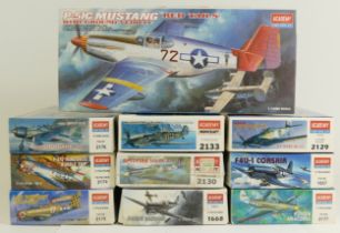 Academy, ten plastic 1:72 kits of aviation models, 2176, 2174, 2175, 1668, 2130, 2225, 2129,2177,