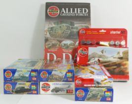 Airfix, seven plastic 1:72 kits of aviation and military models, A55203, A68213, 02314, 01319,