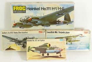 Frog, a plastic 1:72 Heinkel He.111 H-1/H-6 kit model, F201, a 1:72 Junkers Ju 87G Stuka Dive Bomber