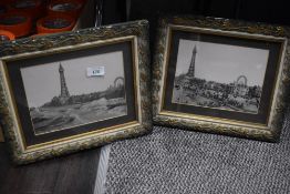 Two framed and glazed vintage prints of Blackpool.