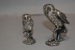 Two Royal Hampshire cast silver effect owl studies, with cert.