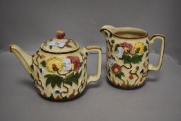 A H J Wood 'Indian Tree' hand painted tea pot and jug.
