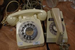 An iconic Vintage Trim phone in beige and similar traditional handset in cream, Wiring AF.