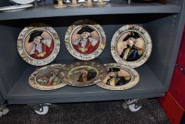 Six Royal Doulton Plates, to include 'The Squire' (one of) 'The Admiral' (two of) 'The Mayor' (two