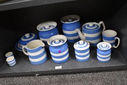 A good selection of TG Green Cornish ware in blue and white colour way on green back stamp to be