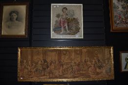 A Victorian needle work depicting young shepherdess, framed and glazed sold with large machined
