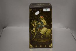 An early 20th century Victory-V gums and lozenges tin, having native American on horse back to one