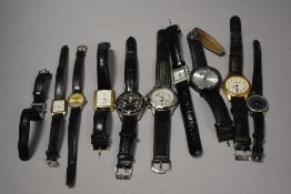 10 wrist watches all in black tones.