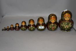A set of ten hand painted Matryoshka dolls.