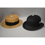A vintage Christy's of London bowler hat, size label of 6 7/8, also included is a Boater.