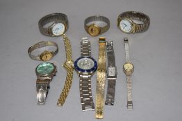 10 wrist watches in silver and gold tones