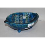A mid century Italian Aldo londi for Bitossi ceramic Rimini blue footed dish in leaf form, marked to