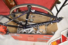 A selection of bike parts comprising Cannondale 48cm frame set, 2 Campagnolo chain sets, 2 Cinelli